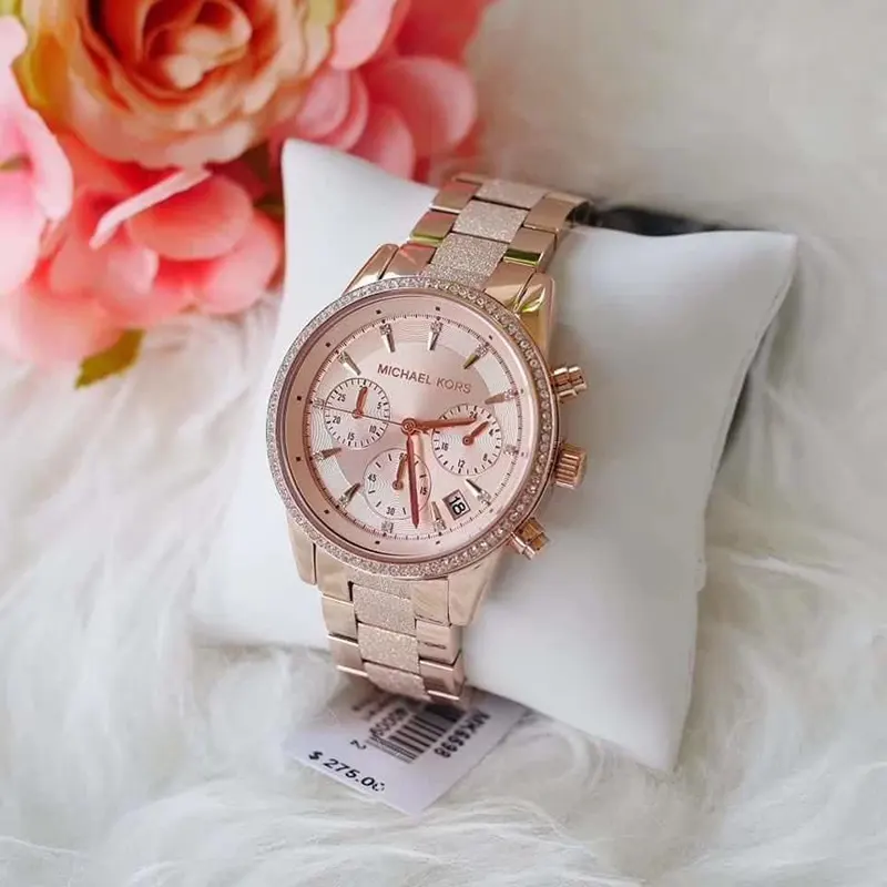 Michael Kors Ritz Chronograph Rose Gold-tone Ladies Watch- MK6598